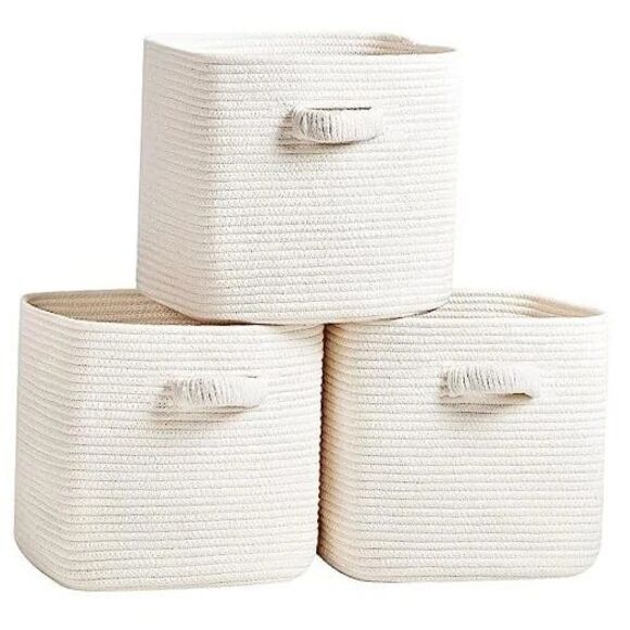 RUNKA Storage Cube Baskets - 3 Pack - 11 inch Square Baskets for Closet, White - Picture 1 of 9